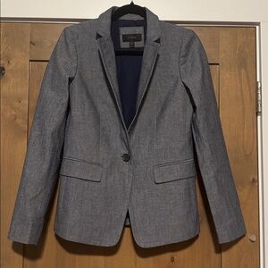 NWOT J. Crew Cotton Chambray Blazer Lined 1 button Preppy Academia Blue fitted